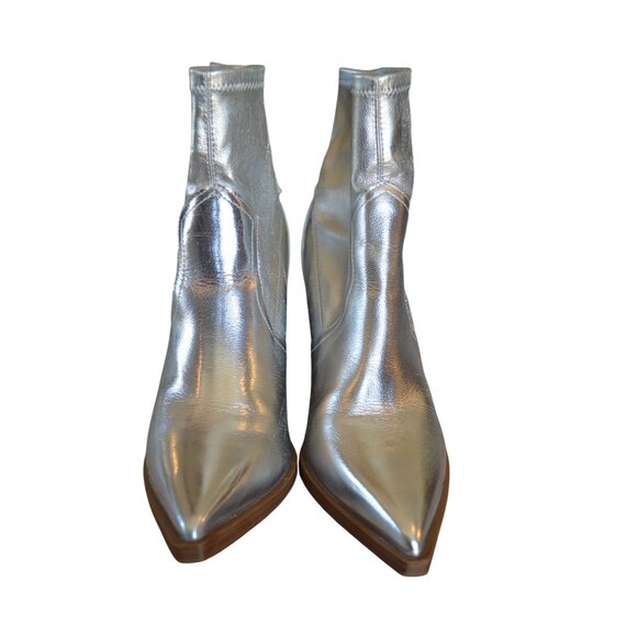 MIA Women's Rachell Western Boot Shiny Silver Ankle Bootie Block Heel Size 9.5 - Picture 3 of 9